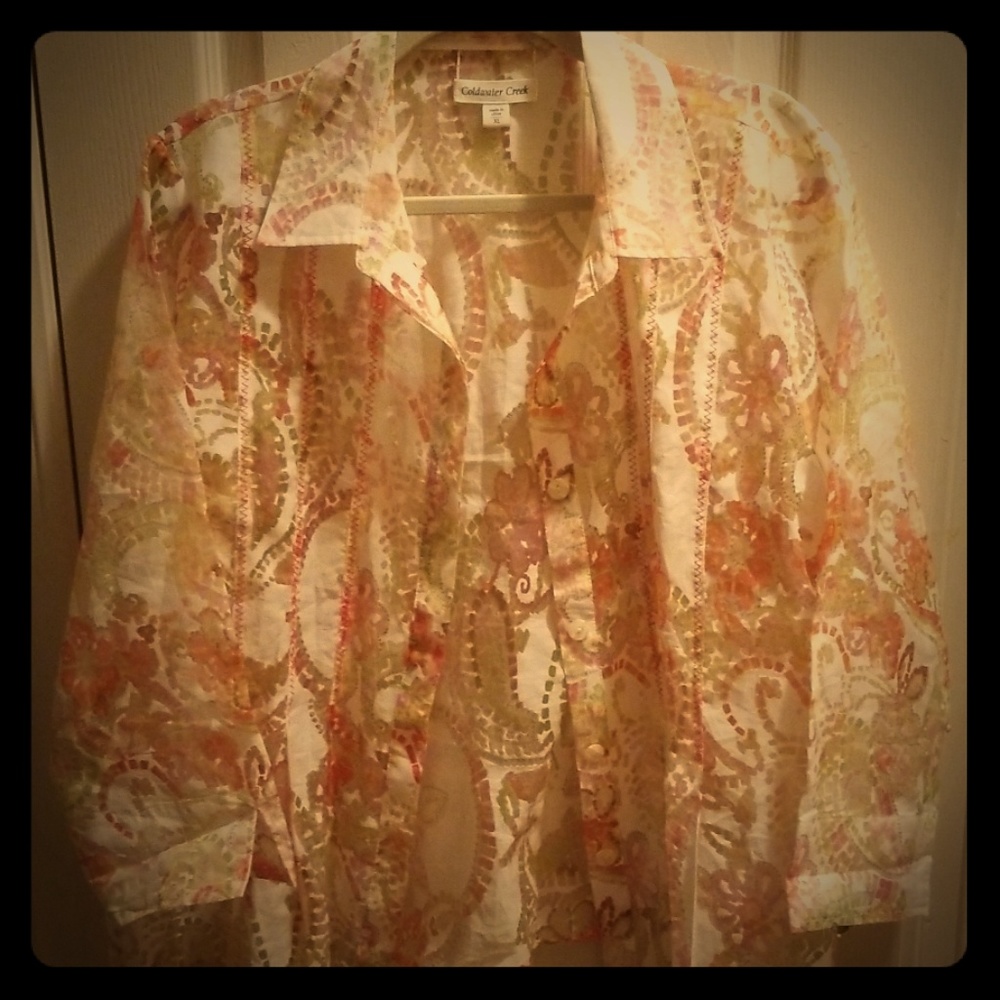 Semi Sheer Button Down Blouse - image 1